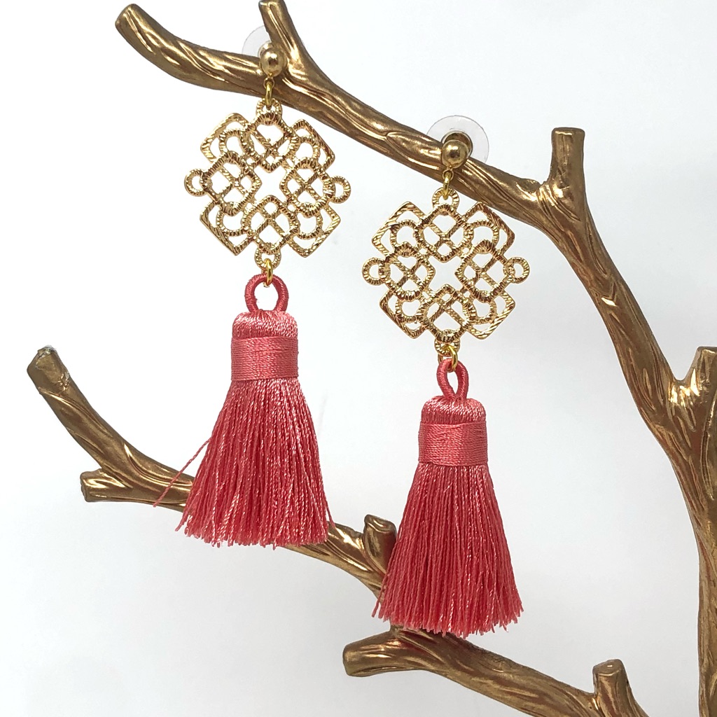 Coral Tassel Earrings